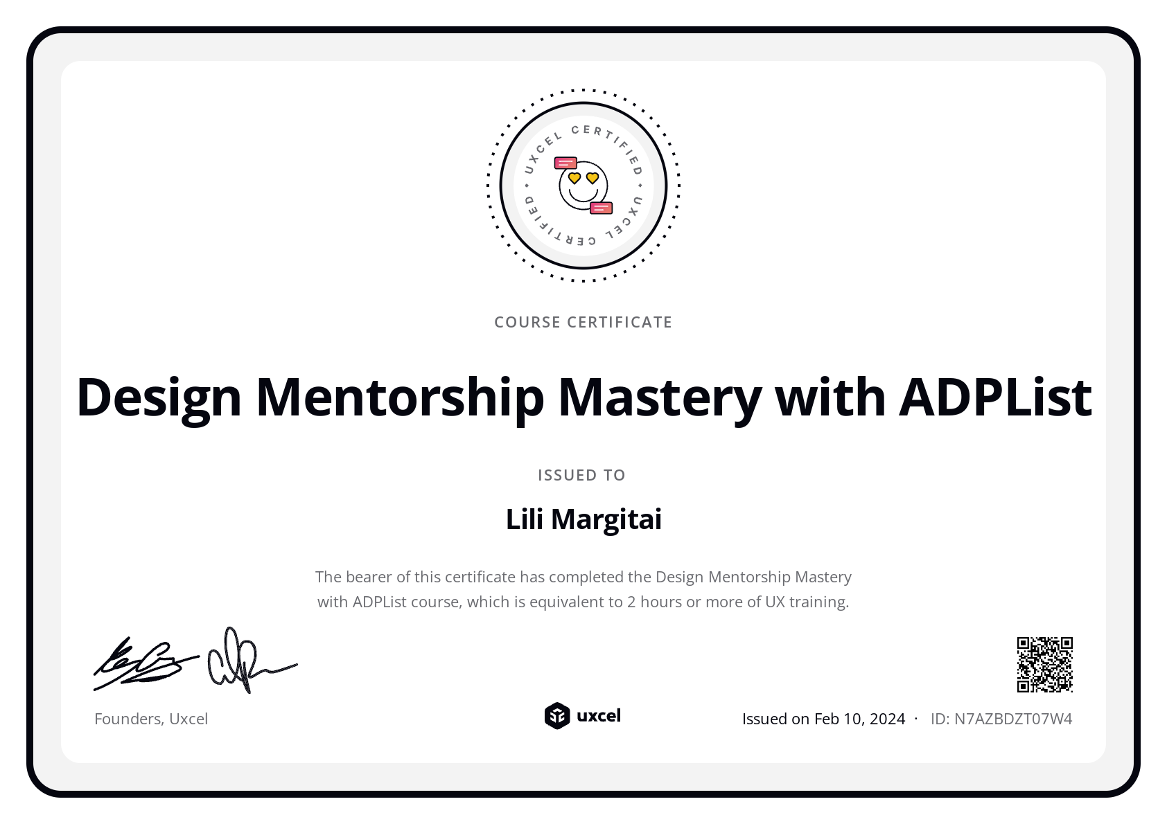 Lili Margitai's certificate